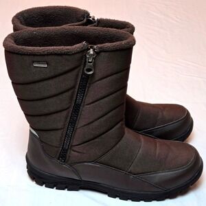 Mens Waterproof Insulated Winter Snow Boots 3M Thinsulate Zip Up Brown Size 13